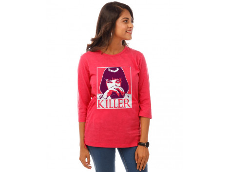 Killer Pink Melange Graphic 3/4th Sleeve T Shirt