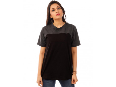  Charcoal Melange-Jet Black Curvy Panel T Shirt Half Sleeve T Shirt