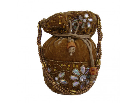 The Living Craft Velvet Potli with heavy beads & Stone work