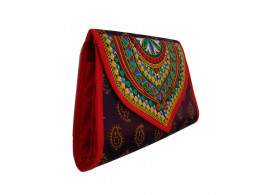 The Living Craft Printed Satin Clutch with embroidery