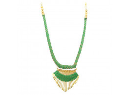 Archiecs Creations Alloy Silk Thread Green & Golden Charm Necklace for Women