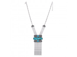 Archiecs Creations Oxidised White Metal Turquoise Chain Necklace for Women
