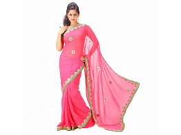 Archiecs Creations Alluring Jaipuri Gota Patti Chiffon Saree (With Blouse Piece) - Light Pink
