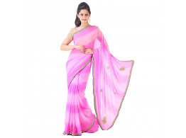 Archiecs Creations Beautiful Jaipuri Nakashi Work Georgette Saree (With Blouse Piece) - Pink