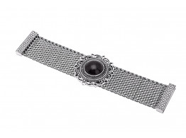 Archiecs Creations Oxidised White Metal Black Artificial Stone Stud Bracelet for Women