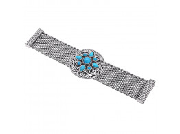 Archiecs Creations Oxidised White Metal Blue Artificial Stone Stud Bracelet for Women