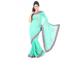 Archiecs Creations Charming Jaipuri Moti Work Pure Viscose-Georgette Saree (With Blouse Piece) - Turquoise