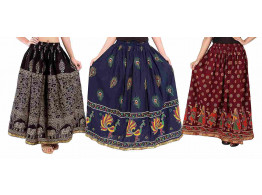 Archiecs Creations Self Design Women's Regular Cotton Skirts Combo (Set of 3)