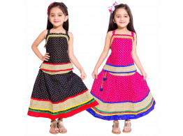 Archiecs Creations Girl's Multicolored Cotton Lehenga Choli Combo Set (Set of 2)