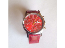 Angelfish Men's & Women'S Watch Circle Cool Movement Length 25.5Cm Alloy With PU Strap Watch Red