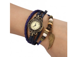 Women's Watch Bohemian Leaf Pendent Leather Weave Bracelet