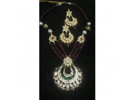 Chandbali Kundan Beaded Necklace set with Earrings - 6547856
