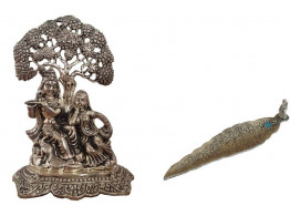 Divinecrafts Combo of Incense Holder and White Metal Radha Krishna Showpiece - 20 cm  (Silver Finish, Silver)