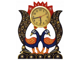Double peacock Painted Wooden Wall Clock