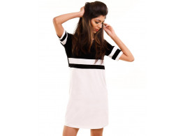  Jet Black-Brilliant White Miami Trim Half Sleeve T Shirt Dress