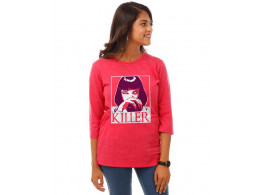 Killer Pink Melange Graphic 3/4th Sleeve T Shirt