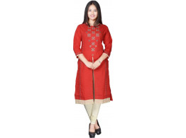 Radha's Embroidered Women Frontslit Kurta  (Red)