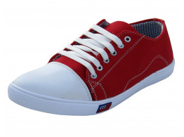 Rudose Mens Red Lace-up Canvas Sneakers