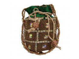 The Living Craft Beaded Satin Potli with Multi Color Stones