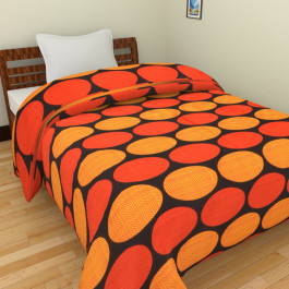 KRISHNA Polka Orange Black Dots Print Single Ac Blanket