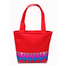 Angelfish Red Borcade or silk Fabric Handbag