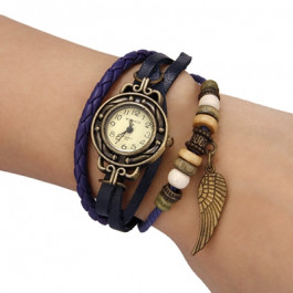 Women's Watch Bohemian Leaf Pendent Leather Weave Bracelet