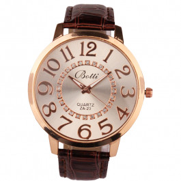 women fashion quartz wristwatch numerals golden dial brown leather strap