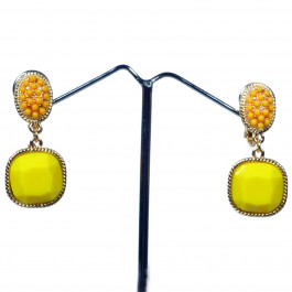 Angelfish fashion designer rhinestone yellow clip earrings