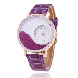 Women Rhinestone Wrist Watch Leather Strap - Purple