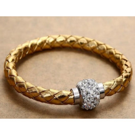 Pu Leather Crystal Bracelet With Magnet Clasp - Golden