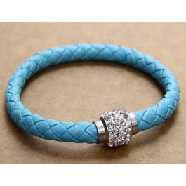 Pu Leather Crystal Bracelet With Magnet clasp - Skyblue