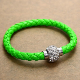 Pu Leather Crystal Bracelet With Magnet Clasp - Parrot Green