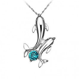 Angelfish Silver Plated Double Dolphins Pendant Charm Chain Necklace