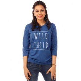 Wild Child Royal Blue Melange Graphic 3/4th Sleeve T Shirt