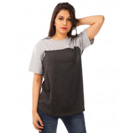  Light Grey Melange-Charcoal Melange Curvy Panel T Shirt Half Sleeve T Shirt