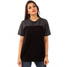 Charcoal Melange-Jet Black Curvy Panel T Shirt Half Sleeve T Shirt