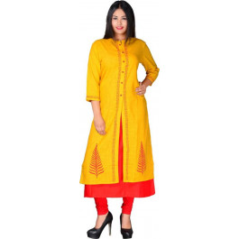 Radha's Block Print Women's Frontslit Kurta  (Yellow)