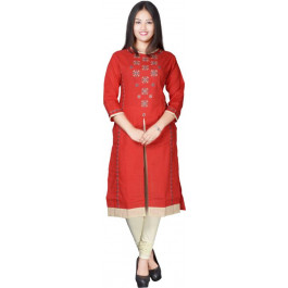 Radha's Embroidered Women Frontslit Kurta  (Red)