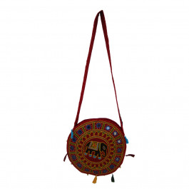 The Living Craft ETHNIC ROUND SHAPED WOMEN's SLINGBAG with AARI Work Multicolor TLCBG0251