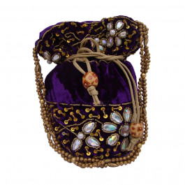 The Living Craft Velvet Potli with heavy beads & Stone work